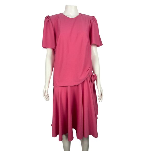 Vintage Lane Bryant 1980s Dress Size A2 Large 10 12 Pink Shoulder Pads Ruffle - Picture 1 of 9